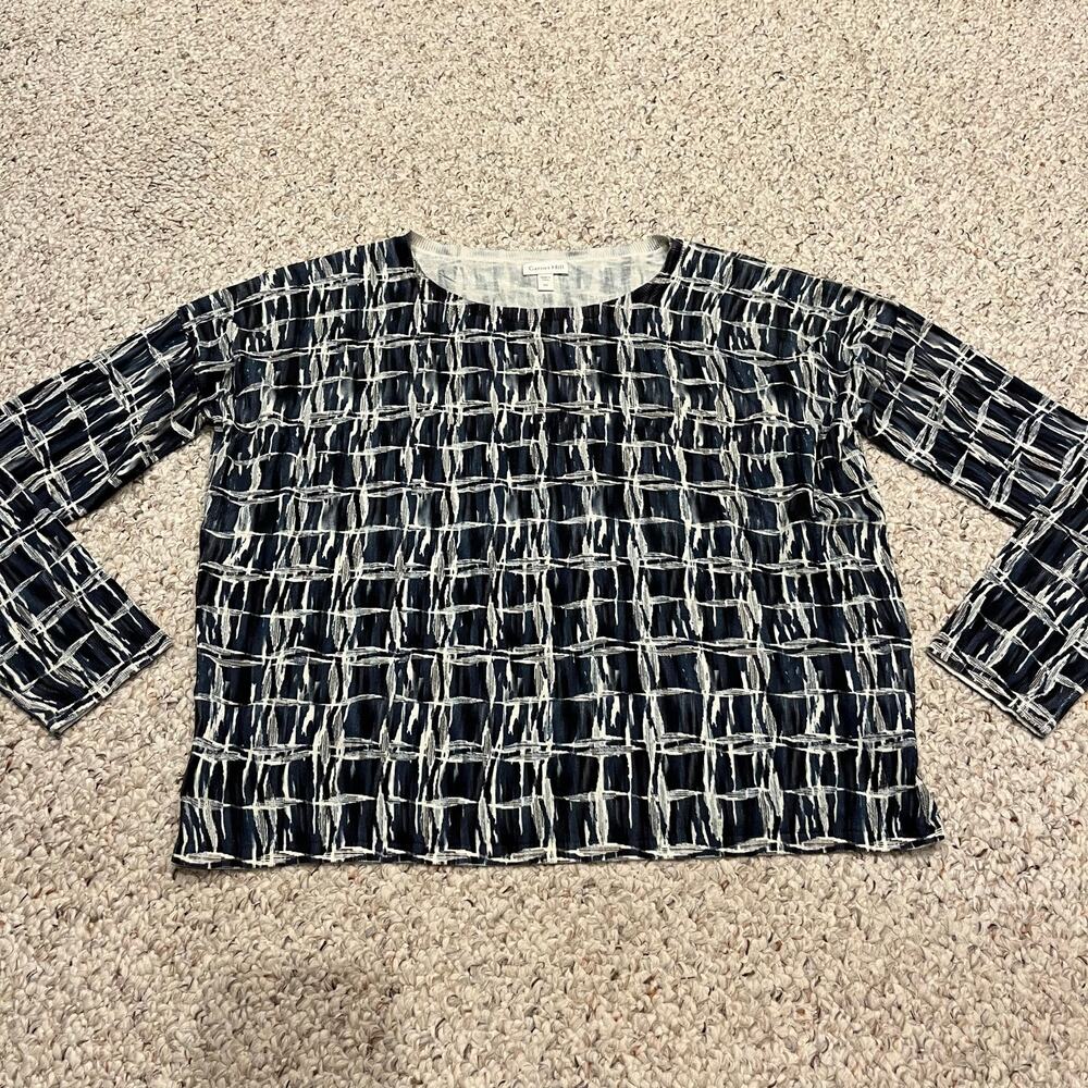 Garnet Hill Abstract Print Silk Cotton Blend Sweater Sz XS Art to wear Preppy